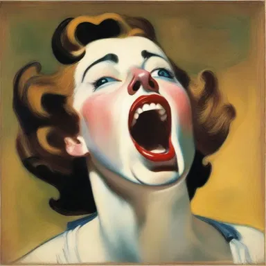 The artist's masterpiece depicts a woman gazing upwards with her mouth wide open in a gape of astonishment.