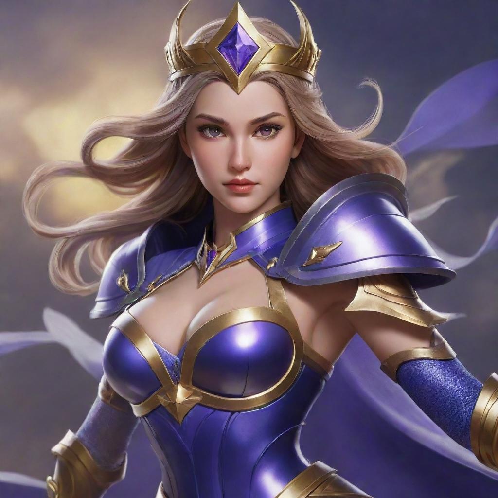 A visually striking and detailed image of Guinevere from Mobile Legends, capturing her elegance and combat prowess in full battle gear.