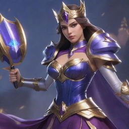 A visually striking and detailed image of Guinevere from Mobile Legends, capturing her elegance and combat prowess in full battle gear.