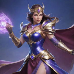 A visually striking and detailed image of Guinevere from Mobile Legends, capturing her elegance and combat prowess in full battle gear.