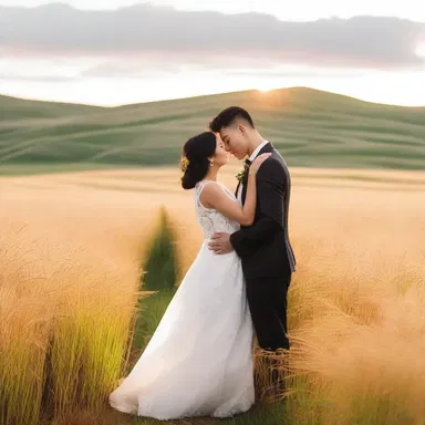 As the sun set over the golden fields of intermediate wheatgrass, the young couple shared a tender moment, promising to love each other forever.