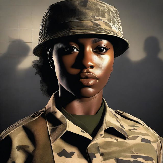 A high-quality digital art image of a resolute black female Sergeant in US Army attire