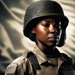 A high-quality digital art image of a resolute black female Sergeant in US Army attire