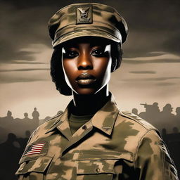 A high-quality digital art image of a resolute black female Sergeant in US Army attire