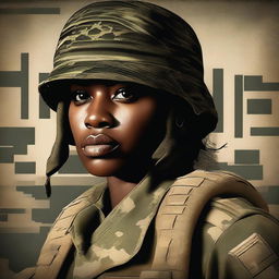 A high-quality digital art image of a resolute black female Sergeant in US Army attire