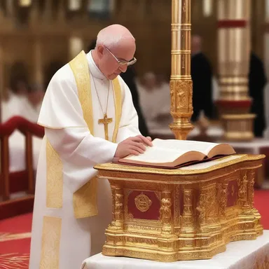 The priest carefully placed the holy book edgeways on the altar.