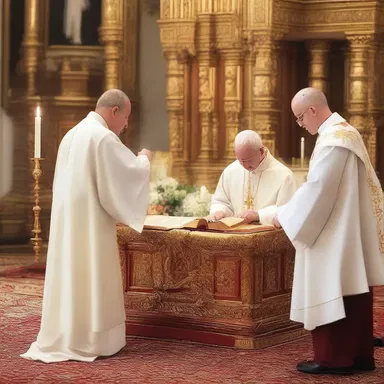 The priest carefully placed the holy book edgeways on the altar.