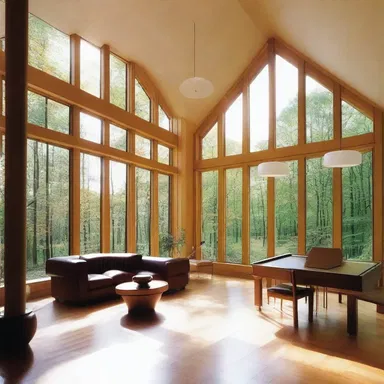 The architect designed the house with large windows, allowing natural sunlight to enter edgeways.