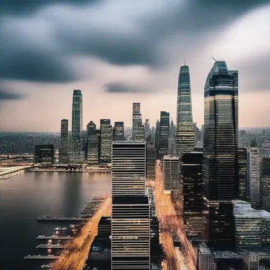 The camera panned edgeways along the breathtaking skyline, capturing the city's beauty from a unique perspective.