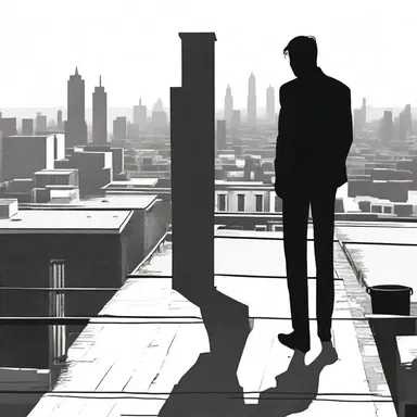 In the suspenseful scene, the protagonist stood edgeways on the rooftop, contemplating whether to take the leap or not.