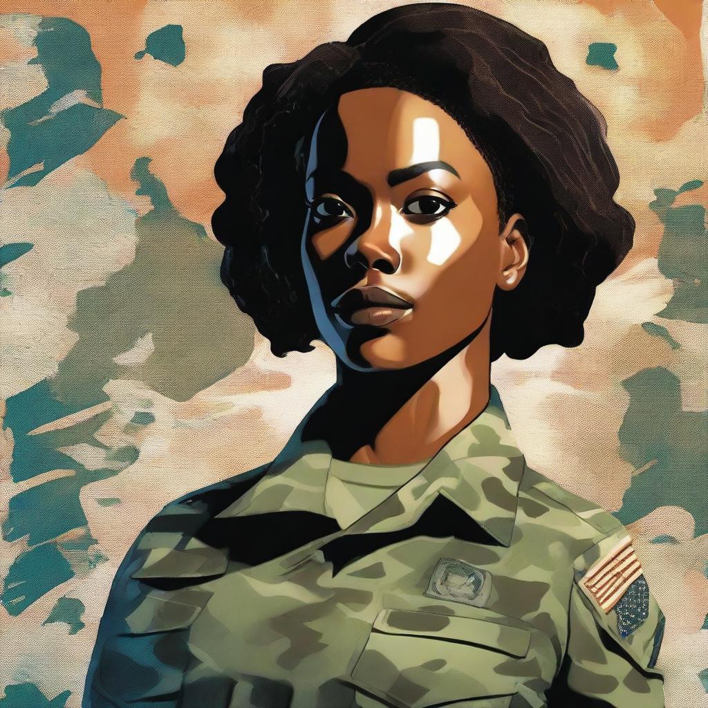 This is a high-quality, striking book cover featuring a black female Sergeant in the US Army