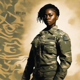 This is a high-quality, striking book cover featuring a black female Sergeant in the US Army