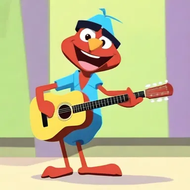 In the animated show, the character played a gittern to entertain the audience.