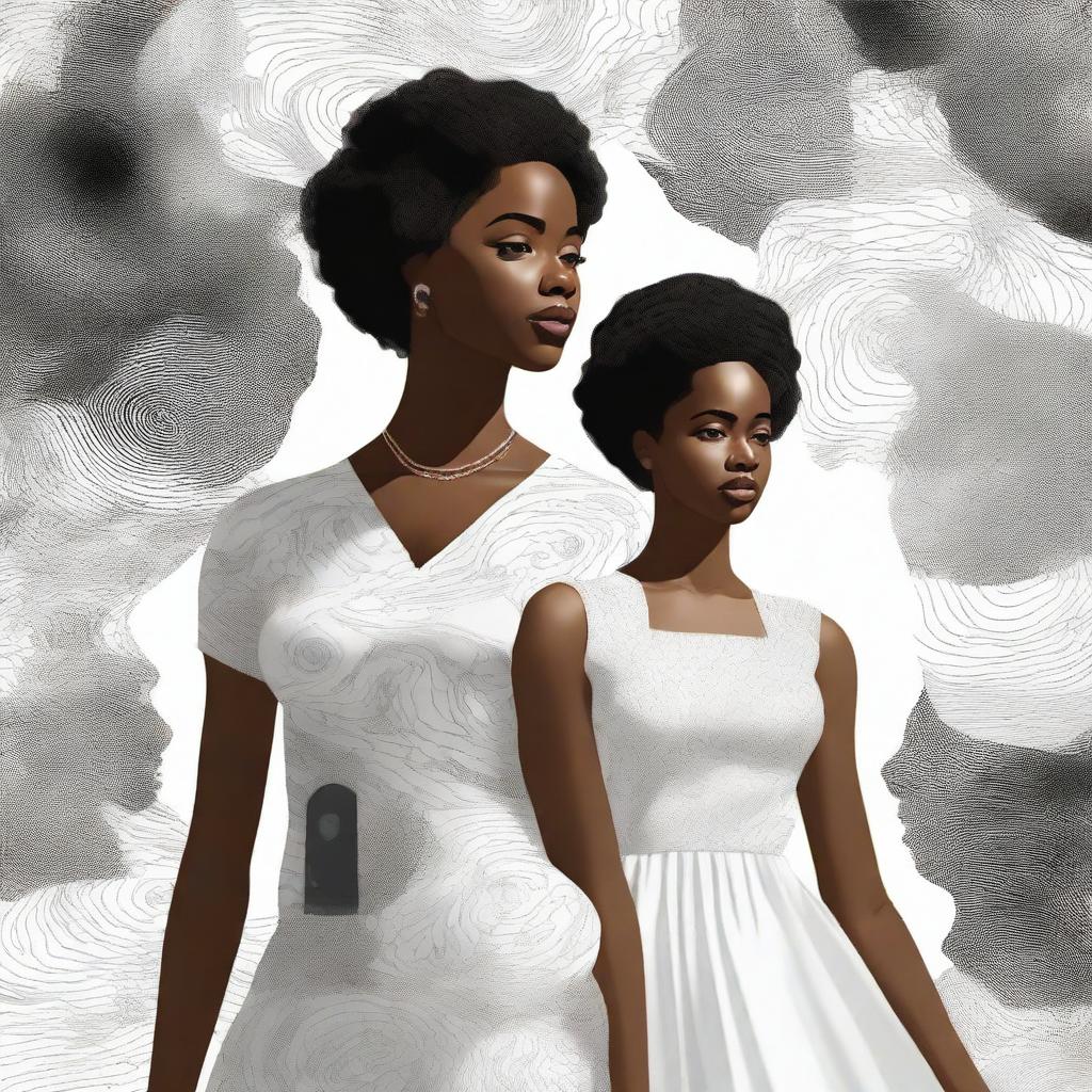 A captivating digital art book cover displays a black female Sergeant in the US Army, posing with her two teenage daughters adorned in white flowy dresses