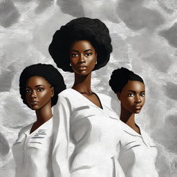 A captivating digital art book cover displays a black female Sergeant in the US Army, posing with her two teenage daughters adorned in white flowy dresses