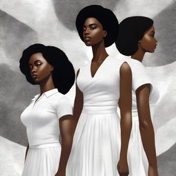 A captivating digital art book cover displays a black female Sergeant in the US Army, posing with her two teenage daughters adorned in white flowy dresses