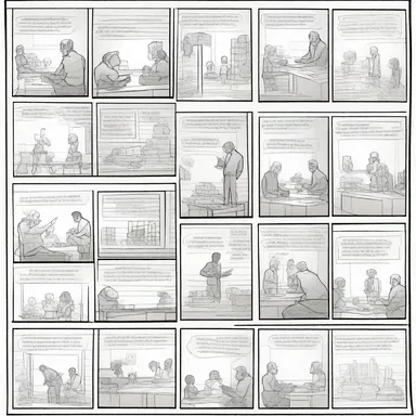 The artist scaffolded the storyline of the comic by outlining each panel and sketching the characters before adding the final details.