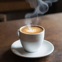 The earlier image of the steaming cup of coffee, now with a heartwarming 'Good Morning' message artistically inscribed in the background.