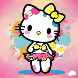 An image of a cartoon style Hello Kitty character, donned in a tastefully designed bikini