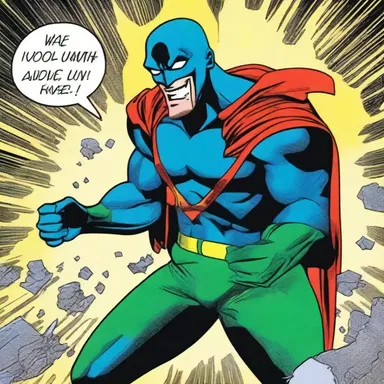 The comic book character let out a chortle as he defeated the villain.