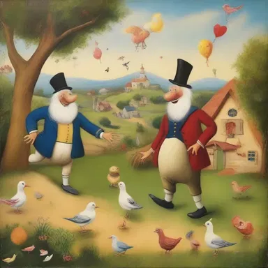 The painting depicted a whimsical scene that made the viewers chortle with delight.