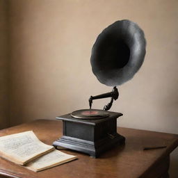 A captivating image encapsulating the essence of old classical music, with a vintage gramophone being the center of focus, radiating a strong sense of nostalgia.