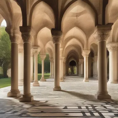 The fashion designer drew inspiration from the architectural elements of the cloister, creating a collection with intricately patterned walkways.