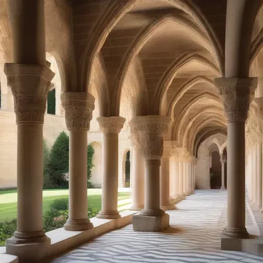 The fashion designer drew inspiration from the architectural elements of the cloister, creating a collection with intricately patterned walkways.