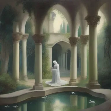 The artist's paintings often depict surreal landscapes where mystical creatures cloister themselves in ethereal gardens.