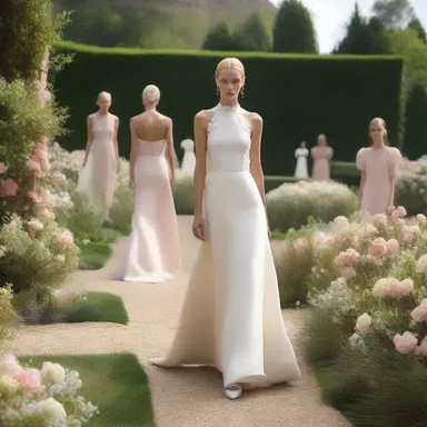 The designer cloistered the runway with a beautiful garden backdrop.