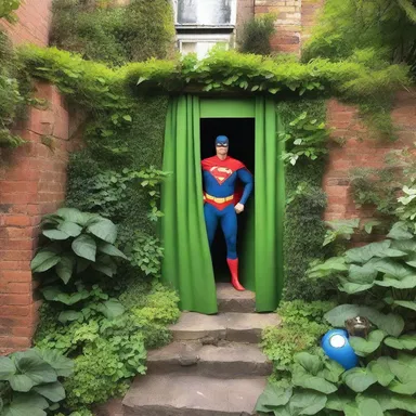 The superhero's secret hideout was cloistered behind a lush garden wall.