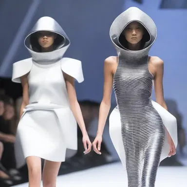 The futuristic fashion show featured avant-garde designs influenced by the creativity of rocket engineers.