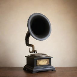 A nostalgic, eye-catching image related to old classical music, featuring a vintage gramaphone not centrally placed but strikingly prominent, evoking a strong old-world charm.