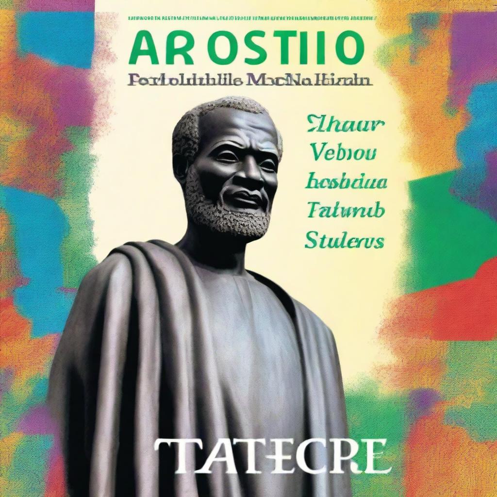 A brilliant, high-quality book cover featuring a majestic statue of Aristotle towering over Earth