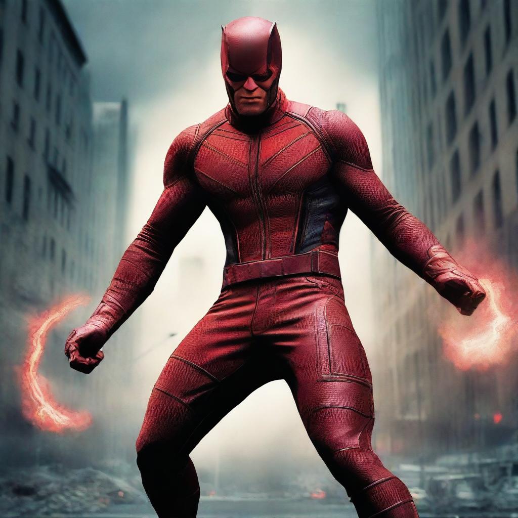 A high-resolution digital art image depicting Daredevil as portrayed in the Marvel Cinematic Universe