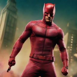 A high-resolution digital art image depicting Daredevil as portrayed in the Marvel Cinematic Universe