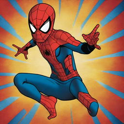 A vibrant, high-quality digital art image featuring a young boy wearing the classic Spider-Man costume