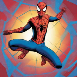 A vibrant, high-quality digital art image featuring a young boy wearing the classic Spider-Man costume