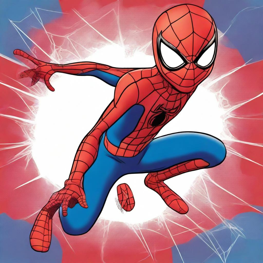 A high-quality, cheerful digital art image of a young boy dressed in a Spider-Man costume