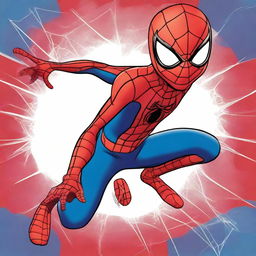 A high-quality, cheerful digital art image of a young boy dressed in a Spider-Man costume