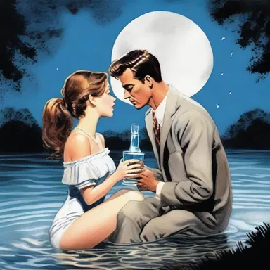 As they sat under the moonlight, he poured seltzer into two glasses and offered her a refreshing drink.