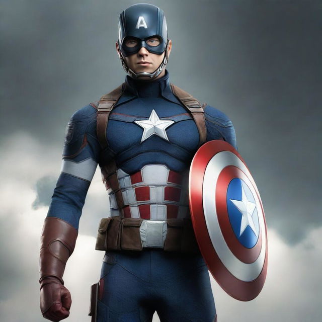 A high-resolution digital art image showcasing the movie costume of Captain America