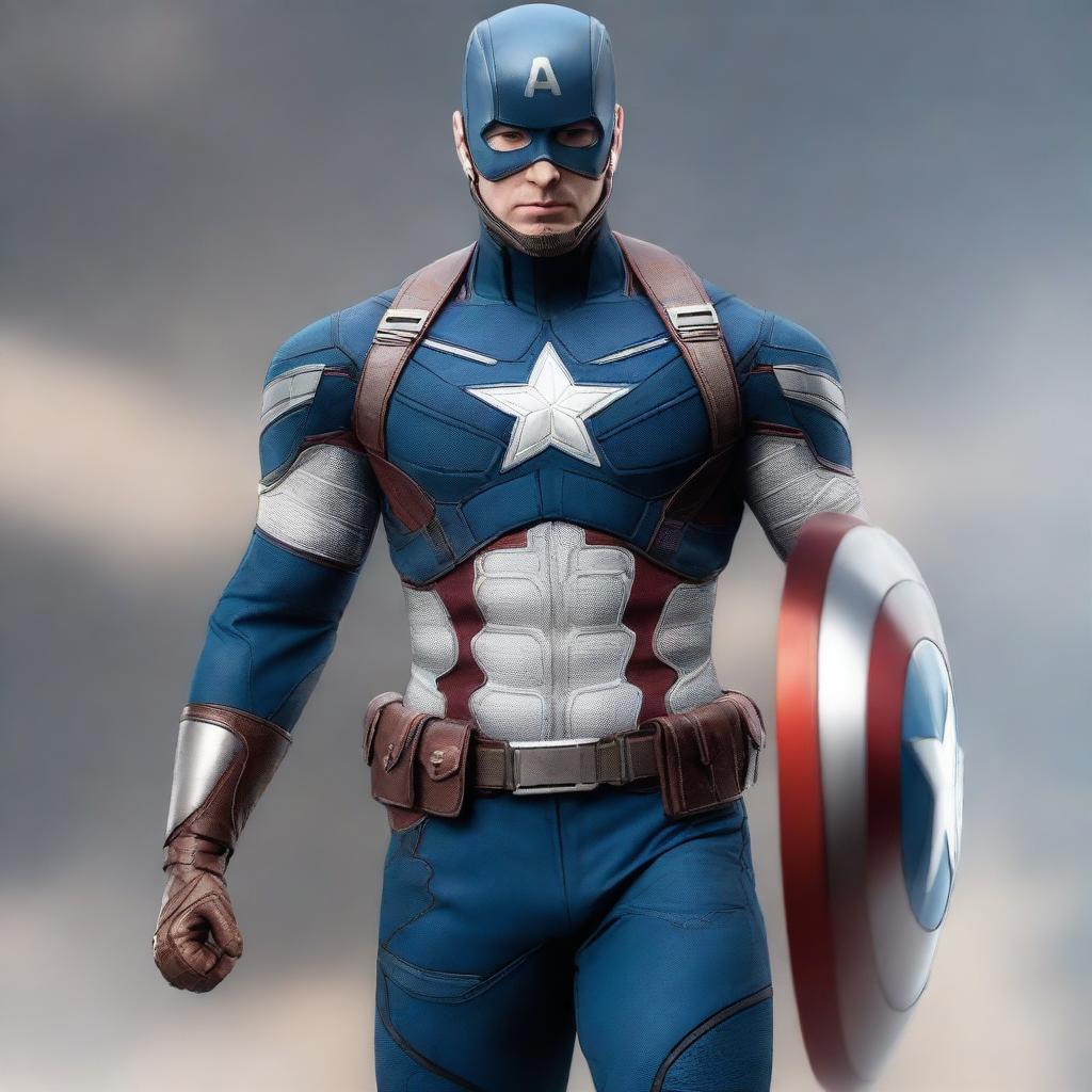 A high-quality, realistic digital art image displaying the MCU version of Captain America's costume