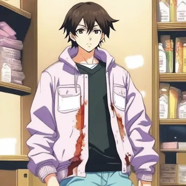 In the anime series, the protagonist accidentally spills muriatic acid on their clothes, causing them to dissolve.