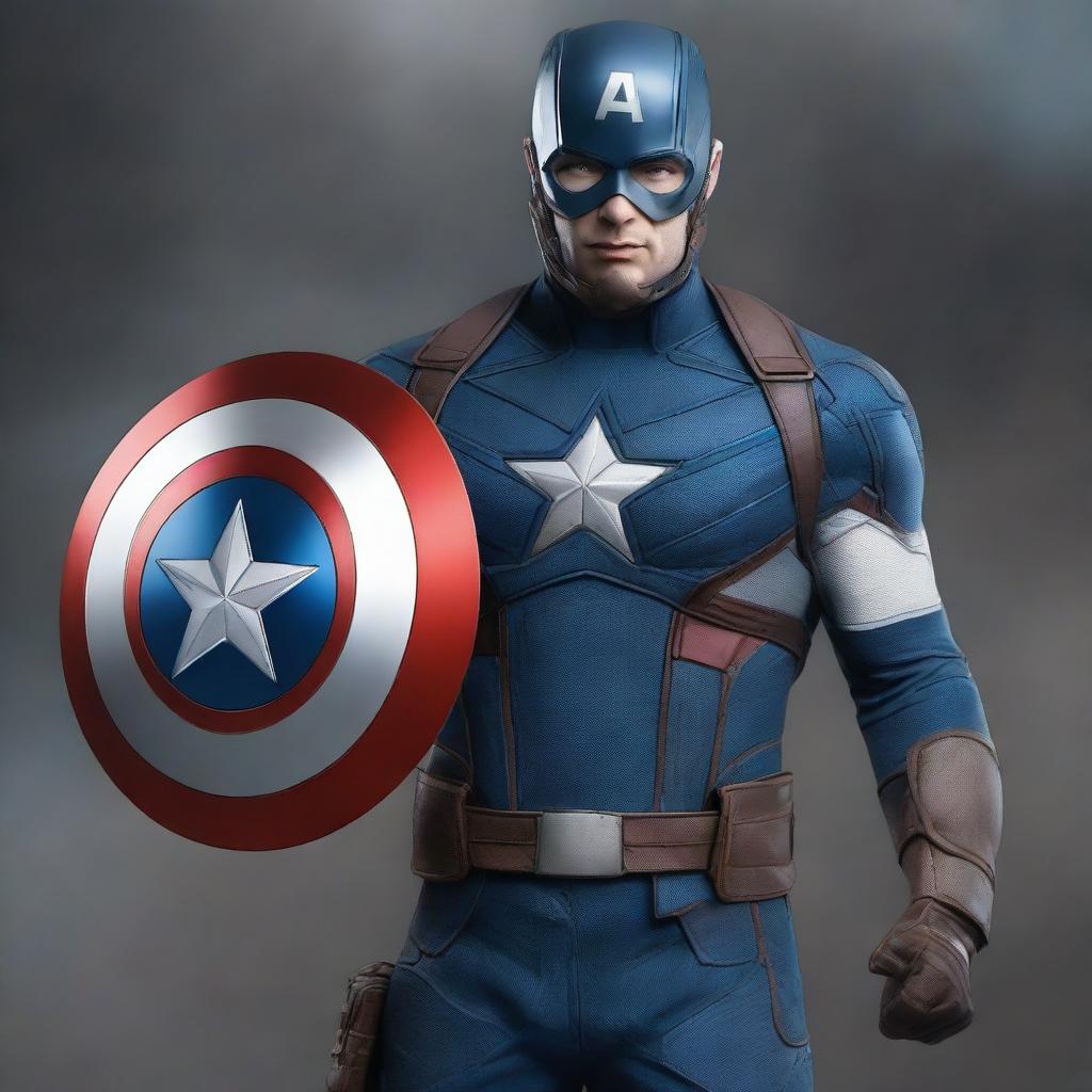 This is a high-quality digital art image that meticulously showcases Captain America's costume from the movie