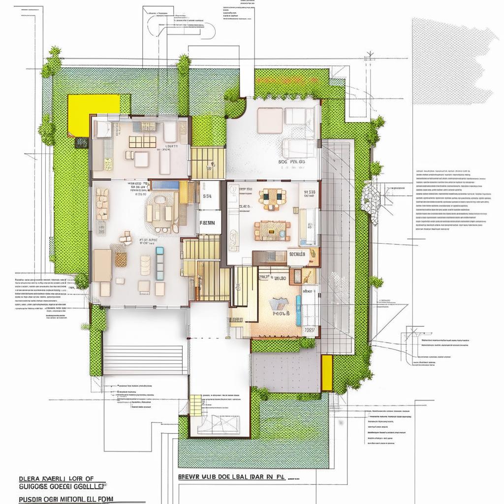 Generate a detailed modern house plan with clear annotations for each room and feature.