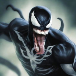 A high-quality digital art image featuring the character Venom from the Marvel universe