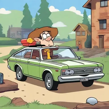 In the cartoon, the main character drives an eccentric shooting brake filled with gadgets and contraptions to outsmart the villains.