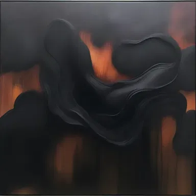 The artist's abstract painting depicted a dark and tarry substance flowing across the canvas, portraying a sense of depth and mystery.