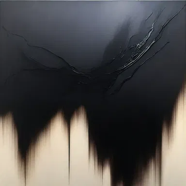 The artist's abstract painting depicted a dark and tarry substance flowing across the canvas, portraying a sense of depth and mystery.